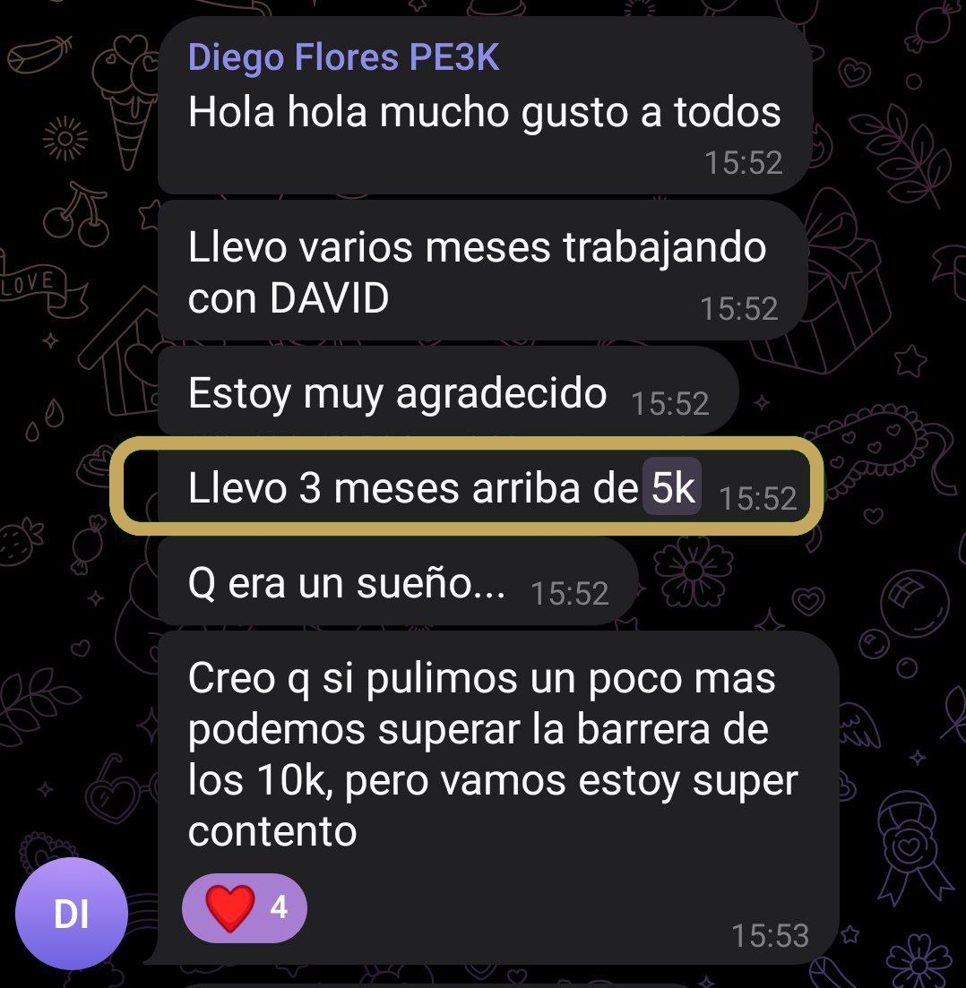 Captura del testimonio de Diego Flores: llevo 3 meses arriba de 5K